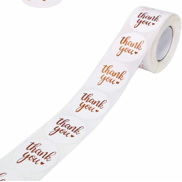 3/$15 Set of 50 THANK YOU Stickers Rose Gold Metallic Foil 1.5" - Picture 2 of 6